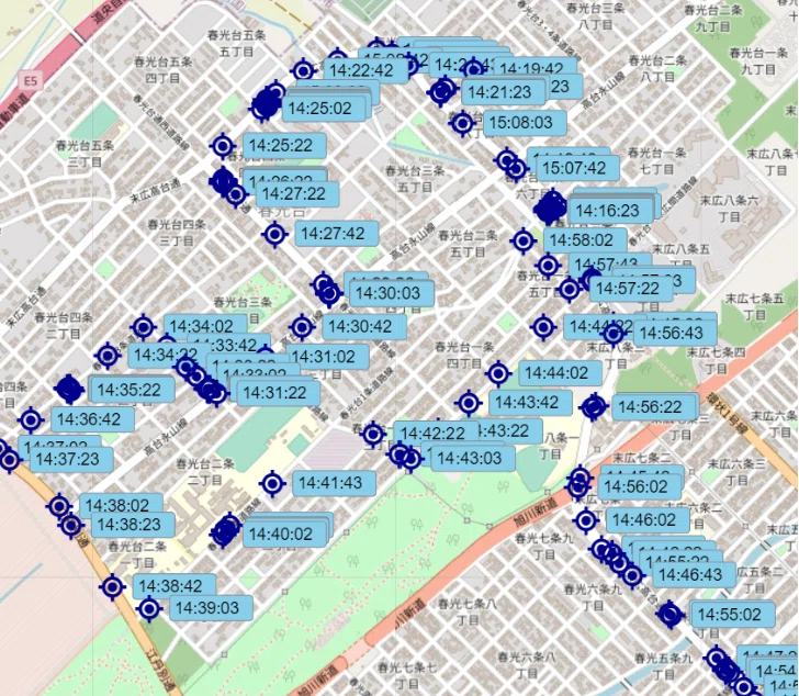 走行記録（GPSログ）が確認できる画面